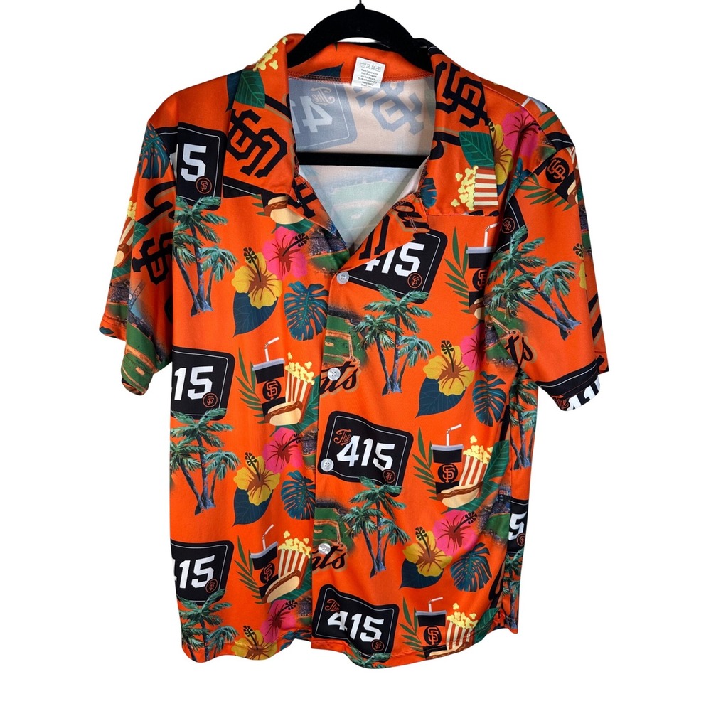 MLB Men's Orange San Francisco Giants The 415 Tropical Hawaiian Shirt Large